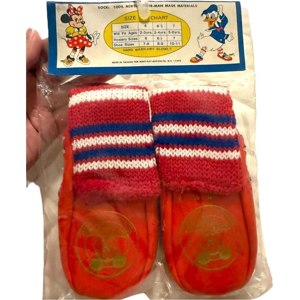 Vintage Mickey Mouse Club Slipper Socks Walt Disney Productions Red/White/Blue 6 - Picture 4 of 6